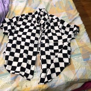 Checkered Cropped Button Down Shirt